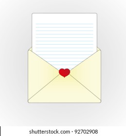 Love letter and paper sheet in envelope.