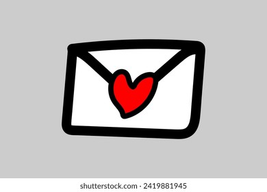 Love letter post office. Feelings and passion. St. Valentine's day. Red, black white cartoon style. Vector icon illustration.