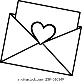 Love Letter in a Postal Envelope for Coloring. Love concept. Love Correspondence. Vector Illustration for Valentines Day