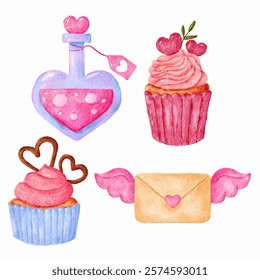 Love Letter, Potion,  Sweet Treat Cupcake elements for Valentine's Day