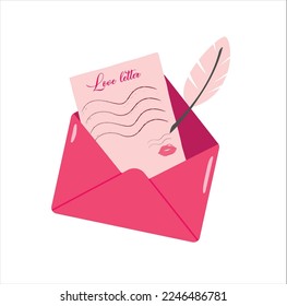 Love letter with quill icon flat retro sketch