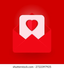 Carta de amor en icono de sobre rojo. Vector de tarjeta de felicitación de San Valentín para marketing, invitaciones de boda, gráficos de App de citas y publicaciones sentimentales en redes sociales