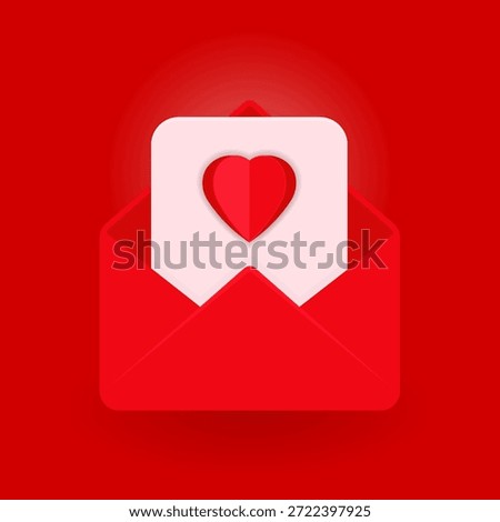 Love letter in red envelope icon. Valentine’s Day greeting card vector for marketing, wedding invitations, dating app graphics, and sentimental social media posts