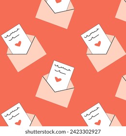 love letter with red heart in envelope doodle illustration. Valentines day vector graphic. Vector illustration isolated. Can used for greeting card, t-shirt design, notebook cover, label, sticker. 