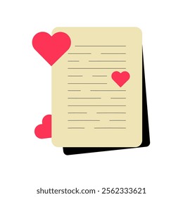 Love Letter With Red Hearts In Flat Vector Illustration Symbolizing Romance, Sentiments, And Affection, Isolated On White Background.