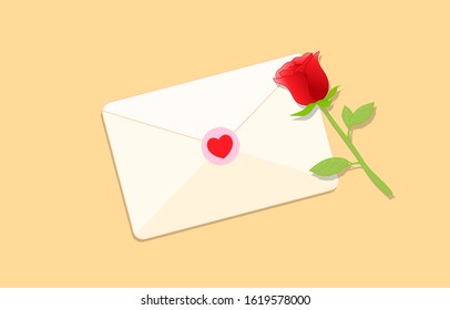 Love letter with Red rose Valentine's day concept on cream background vector illustration
