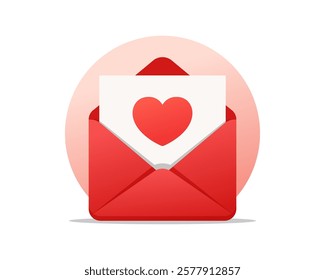 Love letter. Romantic letter. Envelope with love message. Envelope with heart. Valentine's Day Concept. Eps 10 Vector.