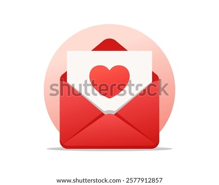 Love letter. Romantic letter. Envelope with love message. Envelope with heart. Valentine's Day Concept. Eps 10 Vector.
