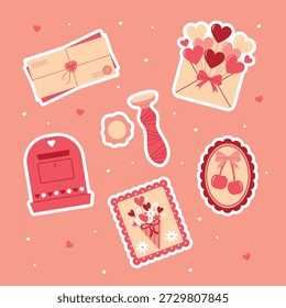 carta de amor mensagem romântica com envelope e coração estacionário tema