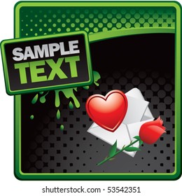 love letter and rose green and black halftone grungy ad