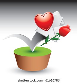 carta de amor y parche verde rosa