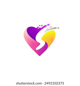 Love and letter S logo combination, swoosh design template