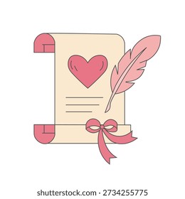 Love Letter Scroll with Pink Feather Quill and Ribbon Bow