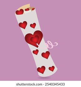 Love Letter Scroll with red hearts of different dimensions