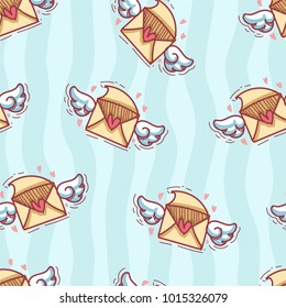 Love Letter Seamless Pattern Cartoon Style For Valentine. Background For Valentine. Vector Illustration