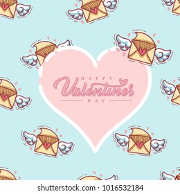 love letter seamless pattern cartoon style for valentine with text inside frame. background for valentine. vector illustration