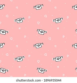 Liebe Buchstaben nahtlose Muster Cartoon Stil für Valentinstag. Hintergrund für Valentin. Vektor-süße Doodle-Illustration, rosafarbener Hintergrund.