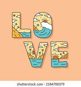 Love letter with summer beach design inside for t-shirt, sticker, and other use