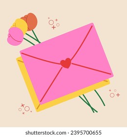 Love Letter with Tulips for Valentines Day Romantic Minimal Abstract Art Illustration 