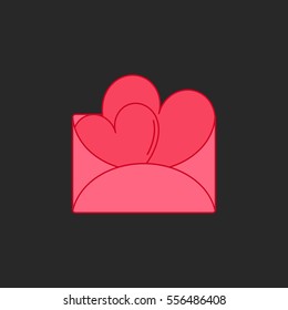 Love letter or two hearts in envelope symbol sign flat icon on background