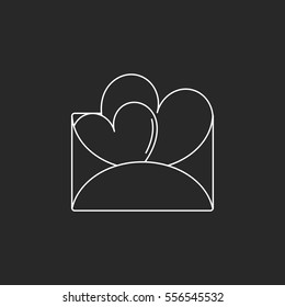 Love letter or two hearts in envelope symbol sign line icon on background