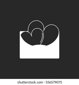 Love letter or two hearts in envelope symbol sign silhouette icon on background