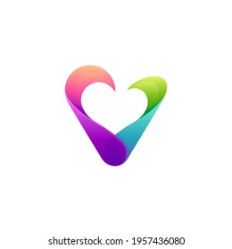 Love letter V logo. Initial letter V and heart shape logo concept ready for use