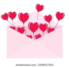 Love Letter. Valentine's Envelope with hearts shape balloon. Love Message Concept. Vector illustration design