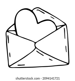 A love letter. Vector doodle illustration of an envelope with a love letter. Valentine's Day Icon