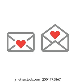 Icono de Vector de carta de amor. Sobre con corazón, mensaje de App de citas.