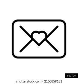 Icono vectorial de carta de amor en estilo de diseño de línea para el diseño de sitio web, aplicación, interfaz de usuario, aislado en fondo blanco. Contáctanos por correo. Trazo editable. Ilustración vectorial EPS 10.