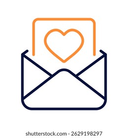 Love Letter Vector Icon for Romantic Message and Heartfelt Mail. Cute envelope design, affectionate paperwork and expression. Line Duo Tone Icon