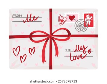 Love letter. Vector illustration in flat style. Cute envelope with love message and hearts. Template for St Valentines greeting card