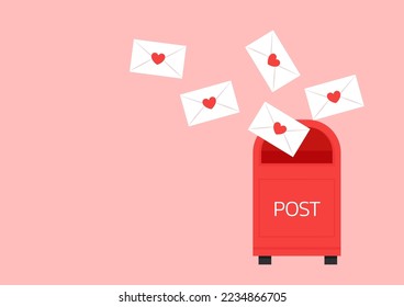 Vector de letras de amor. Vector de buzón. en el fondo rosado. Carta de amor en el buzón.