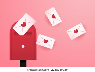 Love letter vector. Mailbox vector. mailbox on pink background. Love letter in mailbox. Envelope.