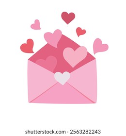 Love letter vector. Pink envelope with heart inside. Love clipart, valentine element in cartoon style isolated on white background.