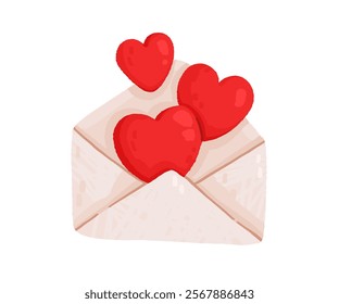 Love letter vector. Pink envelope with heart inside. Love clipart, valentine element in cartoon style isolated on white background.