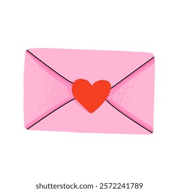 Love letter vector. Pink envelope with heart inside. Love clipart, valentine element in cartoon style isolated on white background.