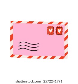 Love letter vector. Pink envelope with heart inside. Love clipart, valentine element in cartoon style isolated on white background.