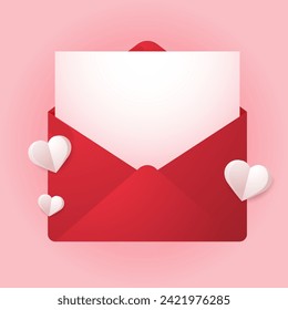 Love letter. White card with White paper envelope mockup vector. free space for text. copy space. Valentine's card vector.