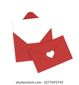 Love letter. White card with White paper envelope mockup vector. free space for text. copy space. Valentine's card vector.