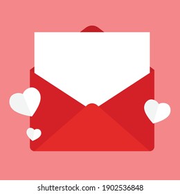 Love letter. White card with red paper envelope mockup vector. free space for text. copy space.