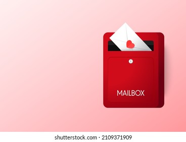 Love Letter. White Card With Red Paper Envelope Mockup Vector. Free Space For Text. Copy Space. Valentine's Card Vector. Red Mailbox Vector. 