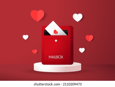 Love Letter. White Card With Red Paper Envelope Mockup Vector. Free Space For Text. Copy Space. Valentine's Card Vector. Red Mailbox Vector. 