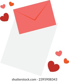 Love letter. White card with red paper envelope mockup vector. free space for text. copy space. Valentine's card vector.