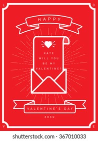 Love Letter Will You Be My Valentine Card Template Vector/illustration