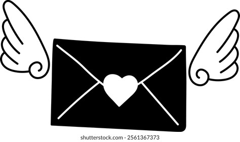 A love letter with wings and a heart seal, symbolizing love and affection