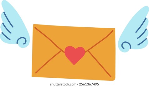 A love letter with wings and a heart seal, symbolizing love and affection