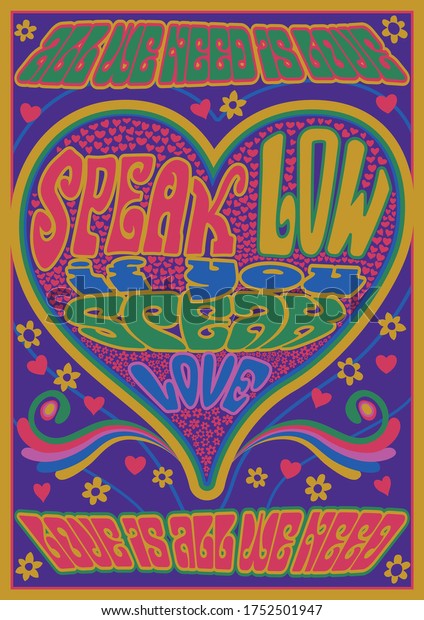 Love Lettering 1960s Hippie Poster Stylization Stock Vector (Royalty ...