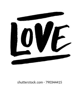 Love lettering. Brush pen hand drawn calligraphy. Pink on white.